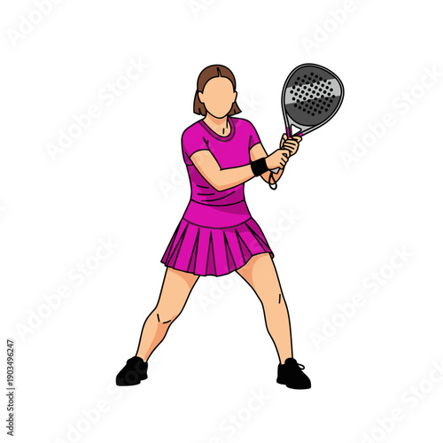 Woman playing padel tennis, ready to hit the ball with racket