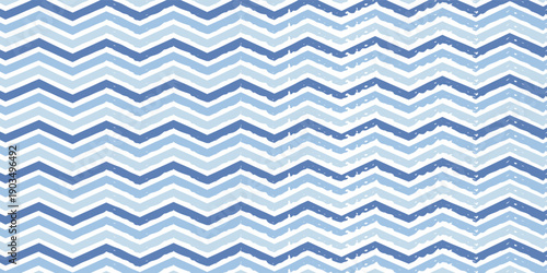 Chevron seamless vector pattern. Watercolor zigzag blue print, textured zig zag waves stripes background