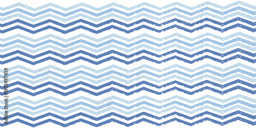 Chevron seamless vector pattern. Watercolor zigzag blue print, textured zig zag waves stripes background