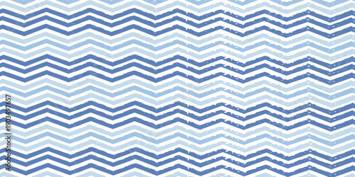 Chevron seamless vector pattern. Watercolor zigzag blue print, textured zig zag waves stripes background