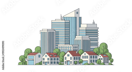 Foto Modern Cityscape with Residential Neighborhood and Tall Buildings