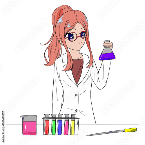 実験をしている女性科学者のイラスト