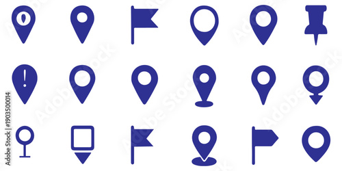 Map pin icon vector set, location symbol for maps, navigation apps, GPS services, travel, directions, geographic markers, and location-based interface design