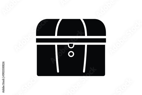 Treasure chest icon with lock detail isolated on white background black silhouette storage trunk container art