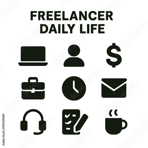 Illustrative icons depict the diverse aspects of a freelancer s everyday professional existence high quality