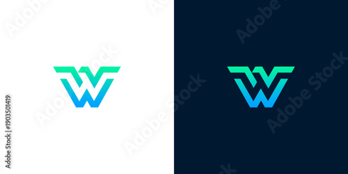Modern and dynamic letter W logo with a vibrant blue-green gradient. This sleek geometric design is ideal for innovative tech and digital branding, showcasing its versatility