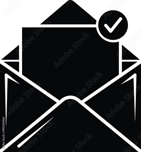 Verified email envelope icon silhouette symbolizing successful message delivery, confirmation, secure communication, and approved inbox notification for modern digital 
