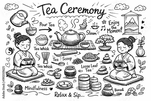 Asian tea ceremony with female participants: mindfulness, relaxation, and cultural traditions