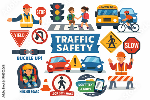 Traffic safety signs and symbols for kids near school zones