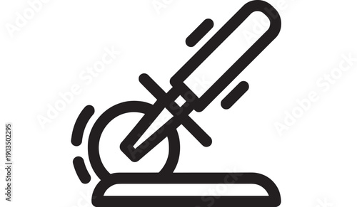 Microscope icon with bold black outline, laboratory research symbol on white background, minimal flat pictogram for science, education, medical analysis, and biotech apps