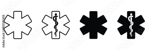 Medical Star icons, vector illustration of Star of Life, medical alert, EMT, EMS, nurse, doctor, caduceus, and emergency services symbols, isolated on white background, suitable for healthcare apps, w