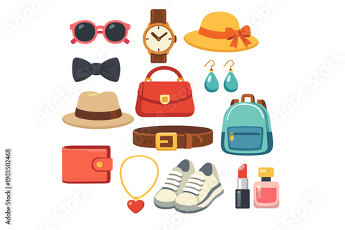 Fashion accessories collection with stylish hats and elegant bags
