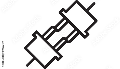 Limit switch line icon with mechanical sensor button and actuator plunger for industrial automation, endstop detector symbol in bold black outline isolated on white