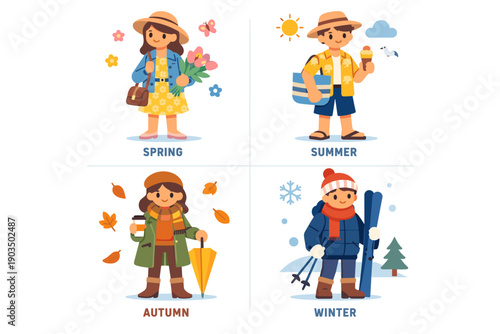 Cute seasonal outfits for women in spring, summer, autumn, and winter