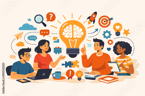 Diverse team brainstorming: young adults discussing innovative ideas