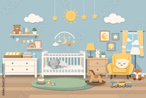 Cozy baby nursery with playful decor and soft pastel colors