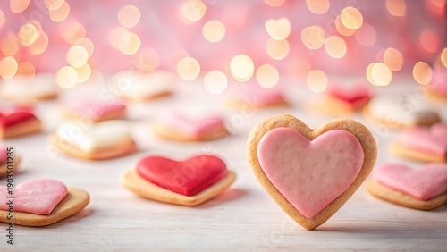 Wallpaper Mural A Delicate Arrangement of Heart-Shaped Cookies, Pastel-Colored and Sweet, Against a Soft Pink Bokeh Background Torontodigital.ca