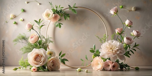 Wallpaper Mural Elegant Pastel Floral Arrangement with Gold Hoop Decor Torontodigital.ca
