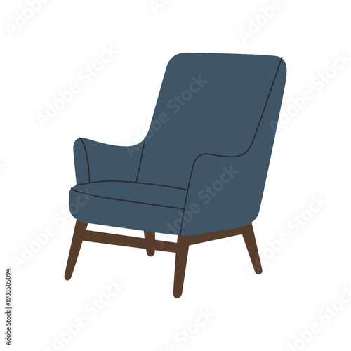 Modern lounge chair with high back. Flat vector furniture illustration