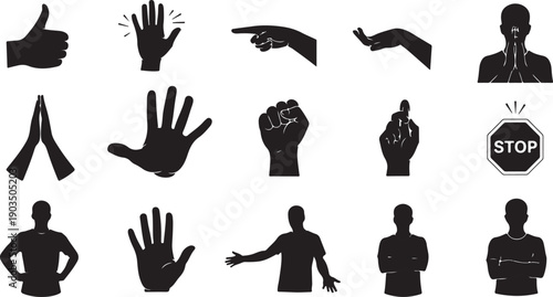 Various hand gestures and silhouettes of people communicating effectively
