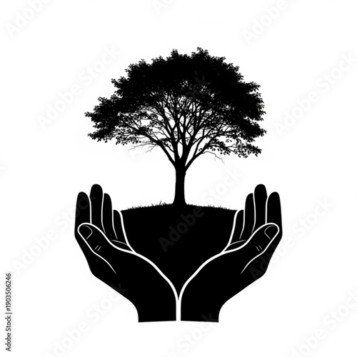Hands cradling a tree symbolizing environmental care and conservation efforts worldwide from a unique perspective
