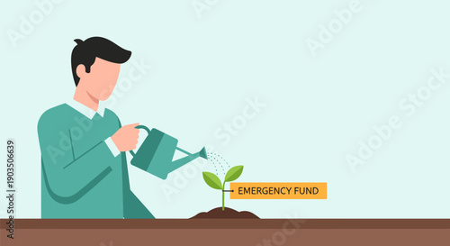 Man Watering Small Green Plant Seedling.