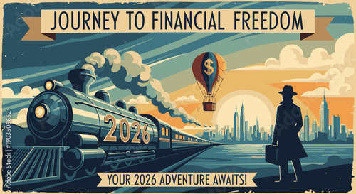 Man Standing Near Train with Hot Air Balloon.