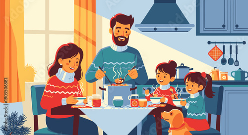 Family Having Breakfast Together in Kitchen.