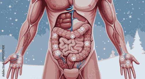 Human Digestive System Anatomy Illustration.