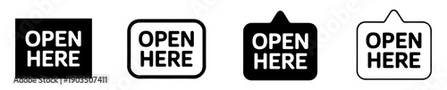 open here instruction vector icon set