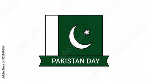 Pakistan day celebration flag design with crescent moon and star on green background