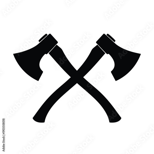 Crossed Axes Silhouette Icon, Two Woodworking Hatchets Vector Illustration, Lumberjack and Forestry Emblem on White