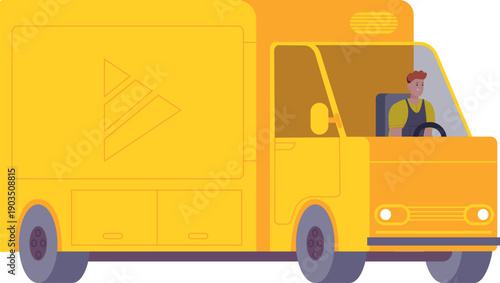 Yellow shipping truck color icon. Cargo transport
