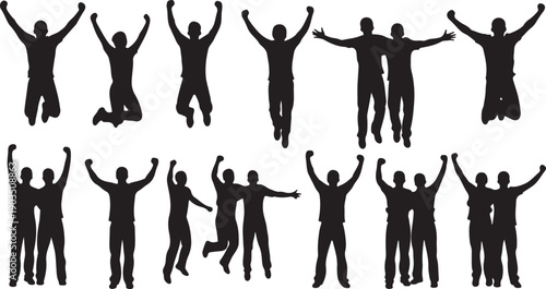 Silhouettes of people jumping up in the air rejoicing