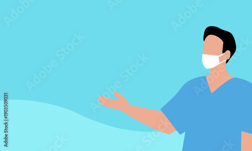 医療や健康案内に最適なマスク着用の男性スタッフイラスト