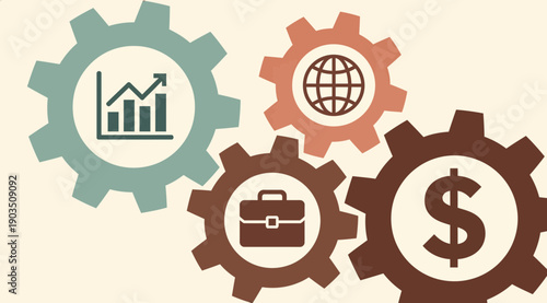 Business and Finance Gears with Icons.
