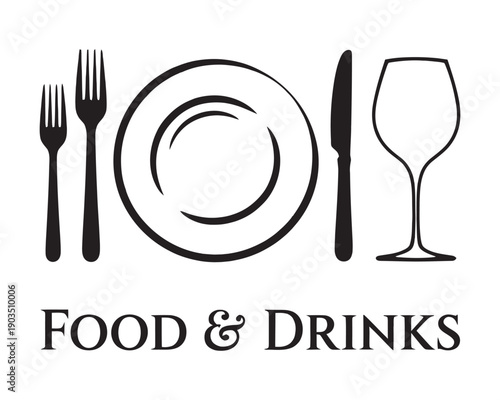 Food And Drink Logo, Plate And Wine Glass Vector Icon Restaurant Cafe Bar Branding Dining Service Illustration Design