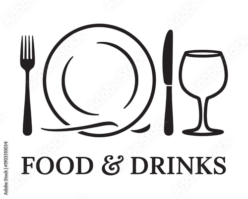 Food And Drink Logo, Wine Glass On Plate Icon Restaurant Cafe Bar Vector Illustration Dining Service Branding Design