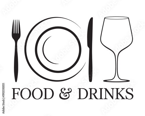 Food And Drink Logo, Plate With Wine Glass Icon Restaurant Cafe Bar Branding Vector Illustration Dining Service Beverage Design