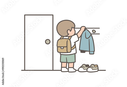 minimal stock vector icon flat clipart muted pastel colors low saturation low contrast simple geometric shapes clean edges consistent proportions minimal facial features child hanging own