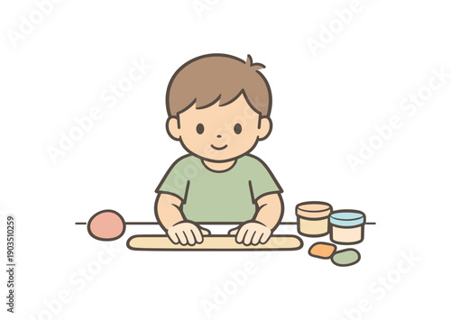 minimal stock vector icon flat clipart muted pastel colors low saturation low contrast simple geometric shapes clean edges consistent proportions minimal facial features child rolling