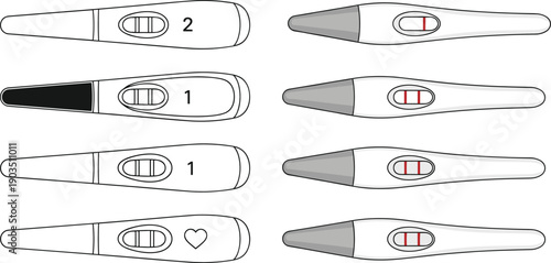 Pregnancy Test Results Illustration, Positive and Negative Rapid Test Strips, Home Medical Diagnostic Device, Fertility and Early Pregnancy Detection, Clean Vector Diagram