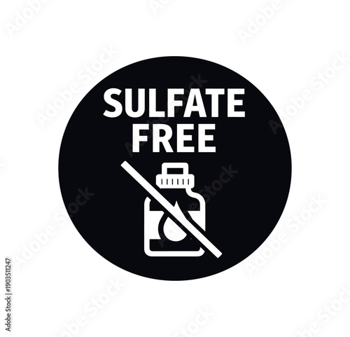 Flat vector badge SULFATE FREE simple white crossed droplet bottle scalable SVG look