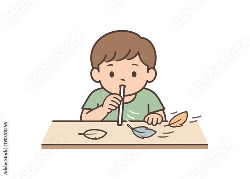 minimal stock vector icon flat clipart muted pastel colors low saturation low contrast simple geometric shapes clean edges consistent proportions minimal facial features kid blowing