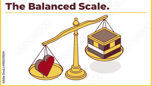 A vibrant illustration of a scale balancing a heart and a chocolate cake