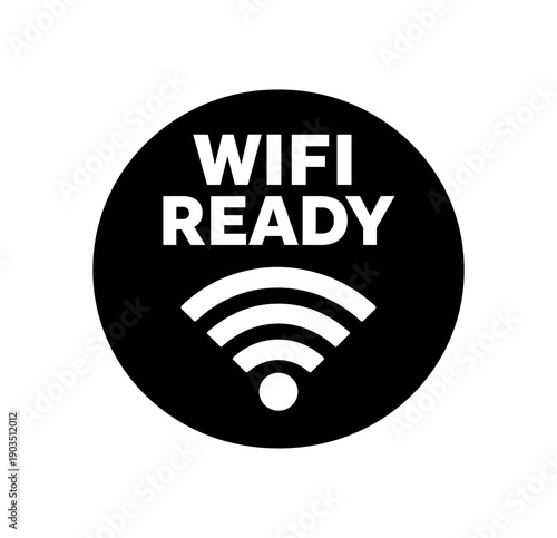 Flat vector badge WIFI READY simple white Wi Fi symbol