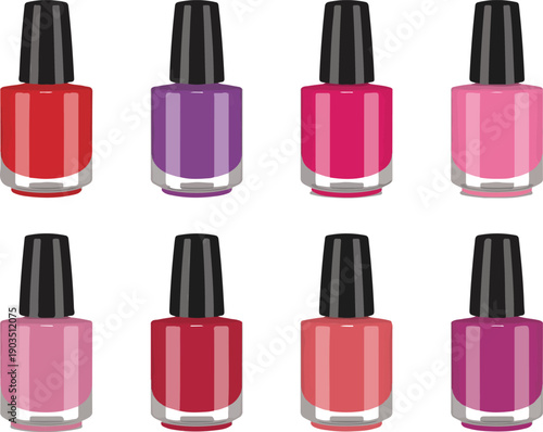 Colorful Nail Polish Bottle Vector Set – Beauty Cosmetics Illustration