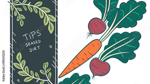 Colorful Illustrated Vegetables and Seased Diet Tips on a Chalkboard