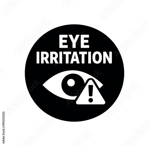 Flat vector badge EYE IRRITATION simple white eye with alert triangle