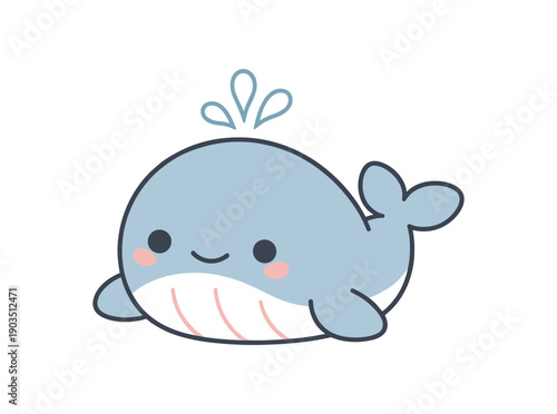 minimal stock vector icon flat clipart muted pastel colors low saturation low contrast simple geometric shapes clean edges consistent proportions minimal facial features plush whale toy